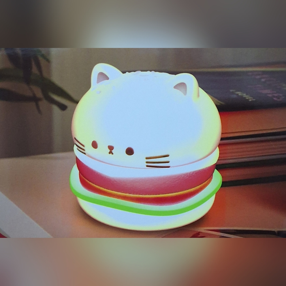 Mimicoco Cute Burger Cat Warm White Mood Light Night Light, New In Box